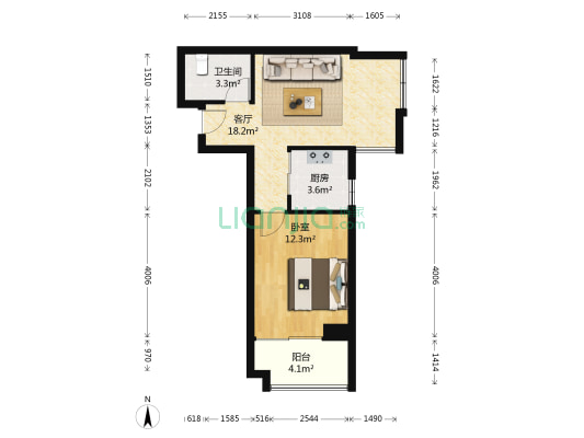 恒大国际公寓 1室1厅1卫 60平方
