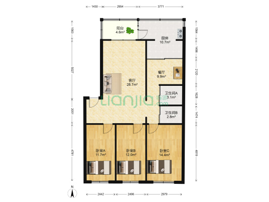 吉大博导楼 3室2厅2卫 120平方