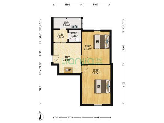 山西省地质调查院地矿小区 2室1厅1卫 61平方