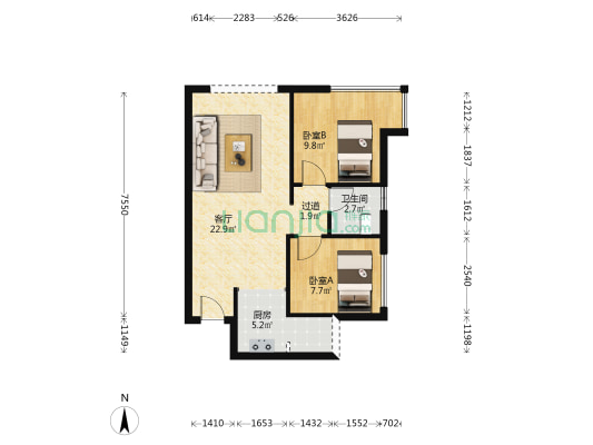 天骄学城 2室1厅1卫 51平方