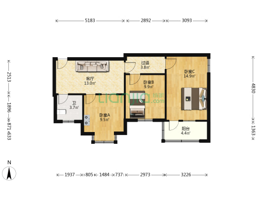 东三街北段4-4号 3室1厅1卫 68平方