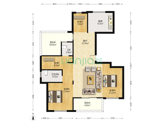 三都锦苑 4室1厅2卫 152平方