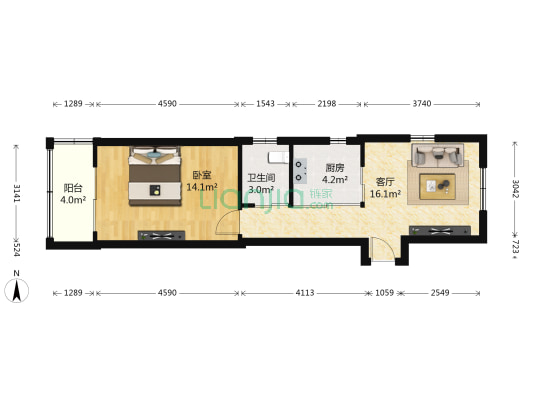 达苑小区 1室1厅1卫 52平方