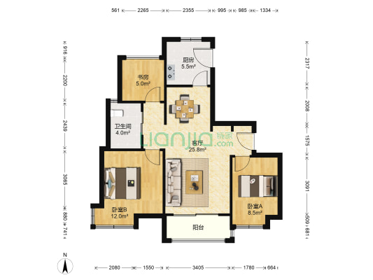 建发玖珑湾 3室1厅1卫 90平方