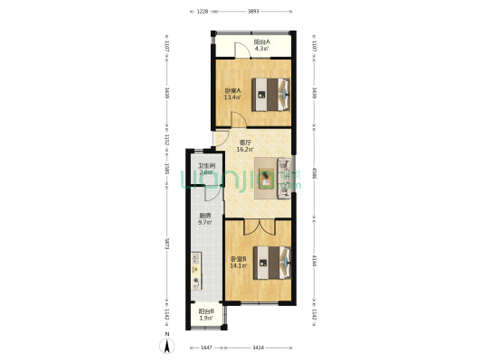 新粮里 2室1厅1卫 74平方