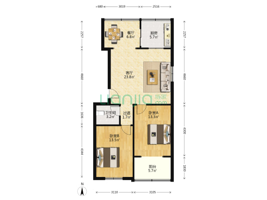 西北综合勘察设计研究家属院 2室2厅1卫 80平方
