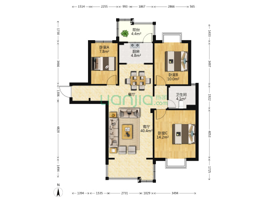 万兴印象 3室1厅1卫 108平方