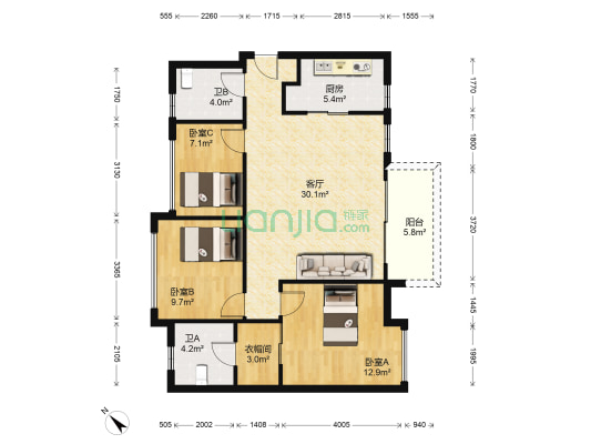 万科缤纷四季西园 3室1厅2卫 101平方