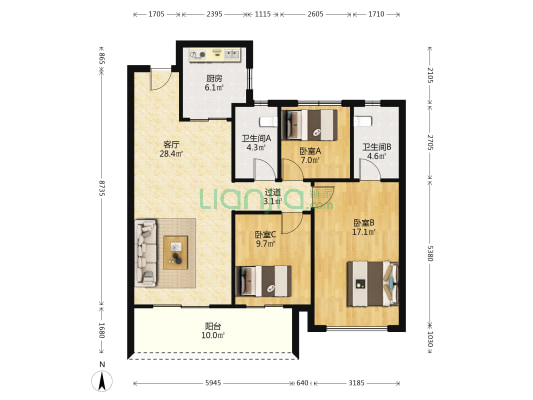 保利文化广场和园 3室1厅2卫 117平方