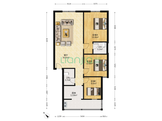 锦湖路62号 3室1厅2卫 108平方