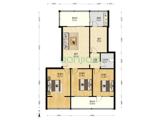 军转小区 3室2厅1卫 116平方
