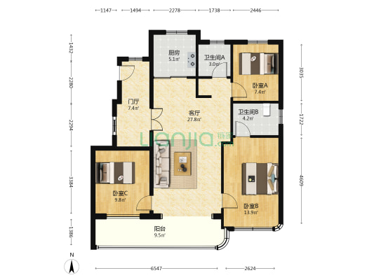 御东君汇 3室1厅2卫 106平方