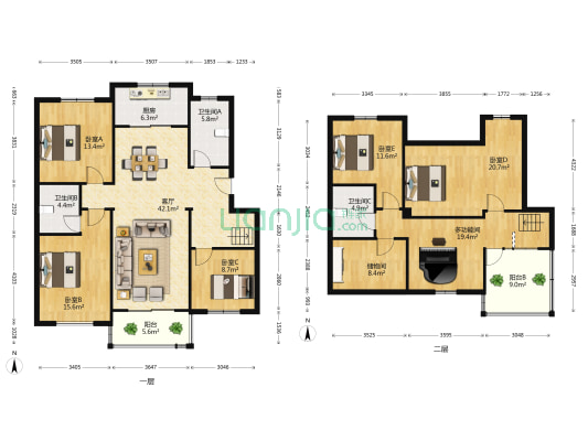 江南苑 6室1厅3卫 160平方