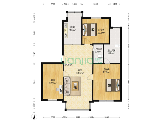 日丰佳苑 3室1厅2卫 122平方