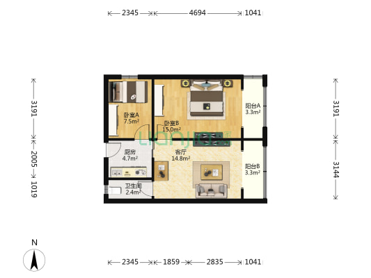 曹杨二村（北梅园） 2室1厅1卫 61平方