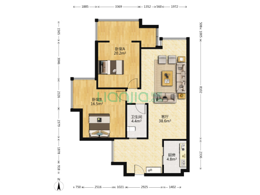 成铁安靖花园 2室1厅1卫 88平方