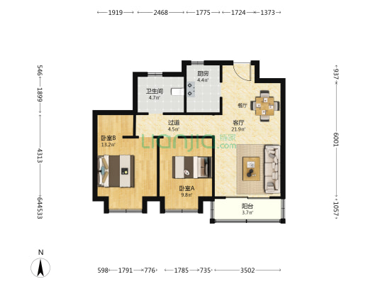 奥园誉峯 2室1厅1卫 89平方