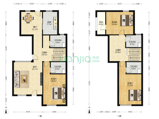 金地香山湖香汇花园 3室2厅4卫 168平方