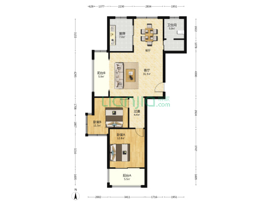 阳光骊景 2室1厅1卫 109平方
