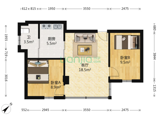 华美巷 2室1厅1卫 66平方