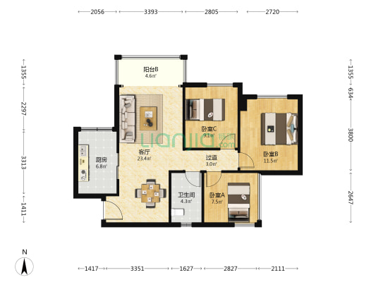 亿佳源星悦城 3室1厅1卫 90平方