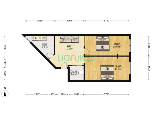 金桥小区 2室1厅1卫 74平方