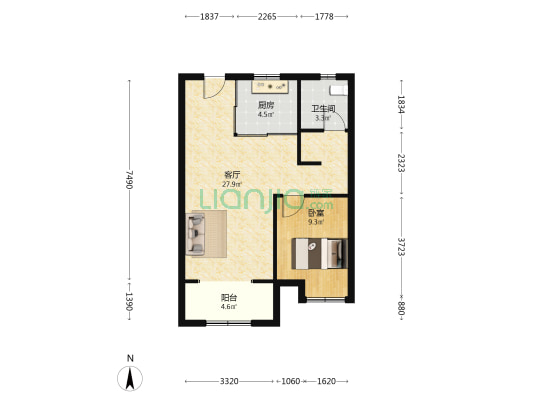 市中万科城二期朗煕园 1室1厅1卫 75平方