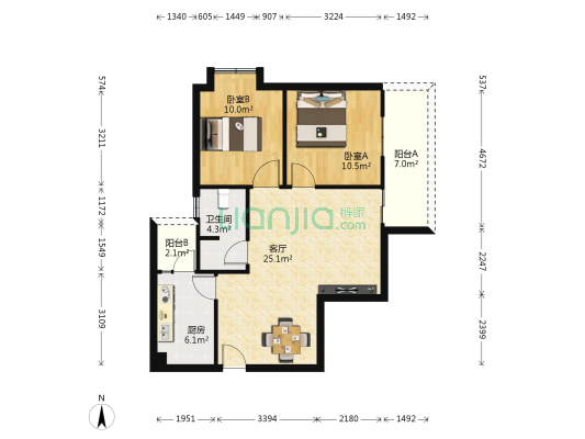 滨西绿洲 2室1厅1卫 74平方
