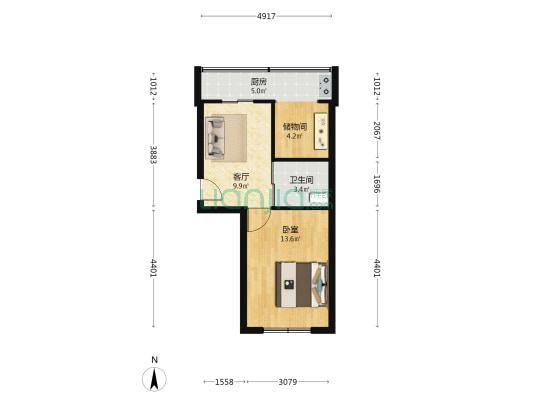 魏民里 1室1厅1卫 44平方