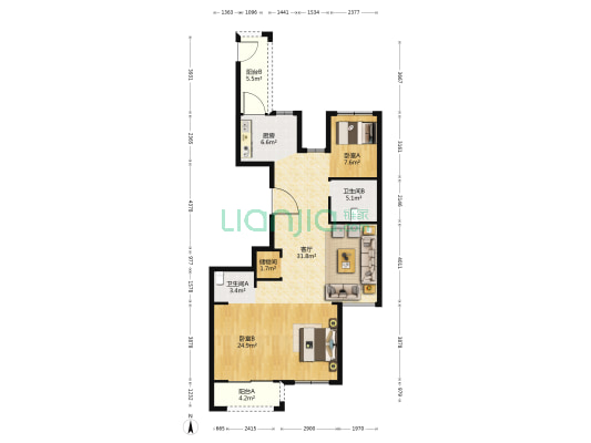 仁和锦园 2室1厅2卫 128平方