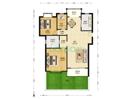 三湘世纪花城三期 3室1厅1卫 117平方