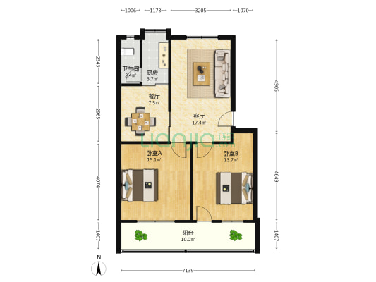 上海路搪瓷二厂宿舍 2室2厅1卫 78平方