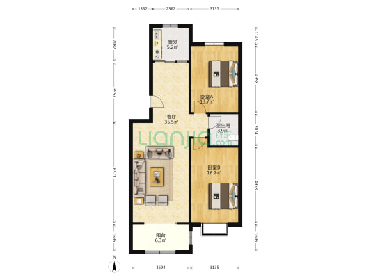 中银广场 2室1厅1卫 99平方