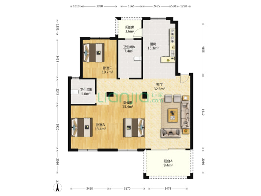 中城家苑 3室1厅2卫 253平方