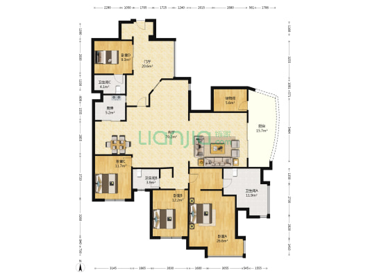 麓山国际半月湾 4室1厅3卫 209平方