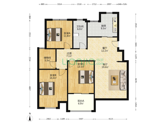 鑫城苑 3室2厅1卫 130平方