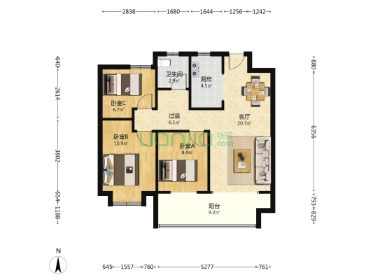鲁骐·书香世家 3室1厅1卫 89平方