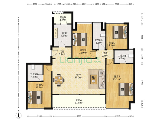 桂语九里南区 4室1厅3卫 157平方
