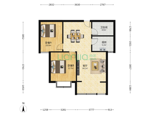 宗家梁安置小区 2室1厅1卫 94平方