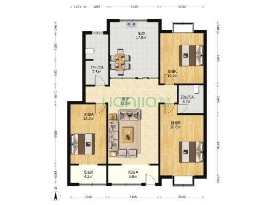 新美雅居 3室1厅2卫 137平方