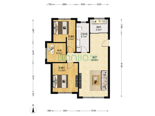 亿海贤府 3室1厅1卫 97平方