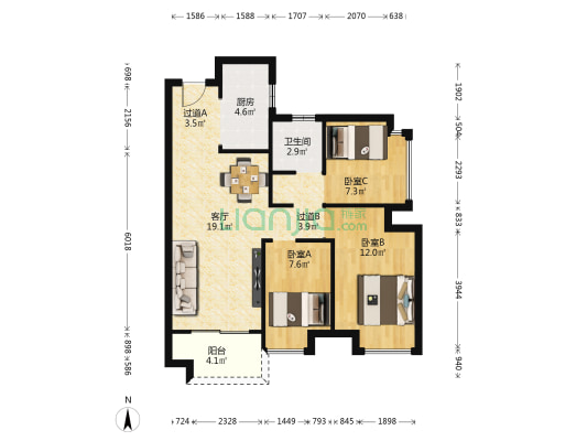 保利悦湖公馆 3室1厅1卫 85平方