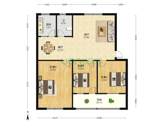 西湖南街市政家属院 3室2厅1卫 130平方