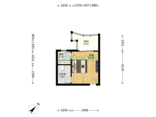 25度阳光 1室0厅1卫 37平方