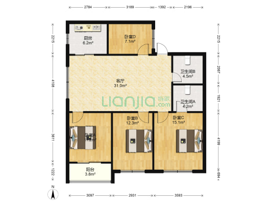 东门路2号 4室1厅2卫 113平方