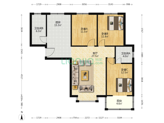 恬静园 3室1厅2卫 136平方