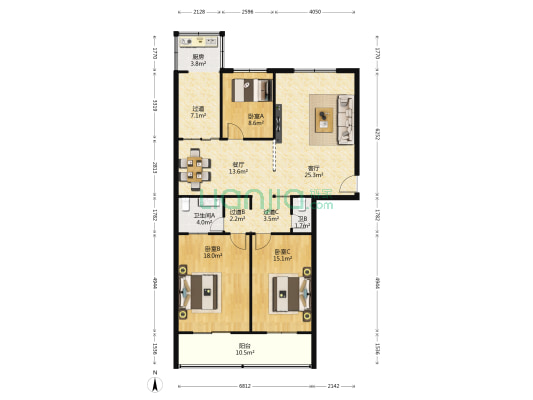 健源花园 3室2厅2卫 139平方