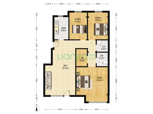 隆都世界湾 3室1厅2卫 122平方
