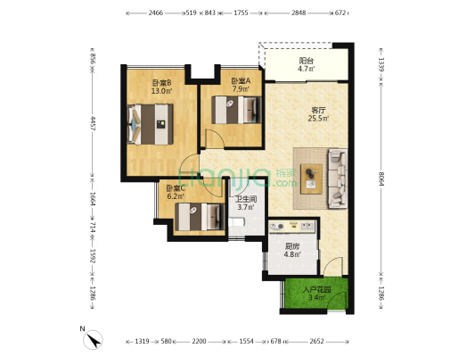 时代风华 3室1厅1卫 86平方