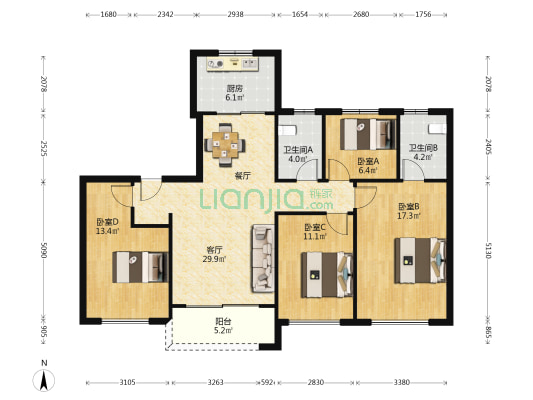 金玥湾 4室1厅2卫 129平方